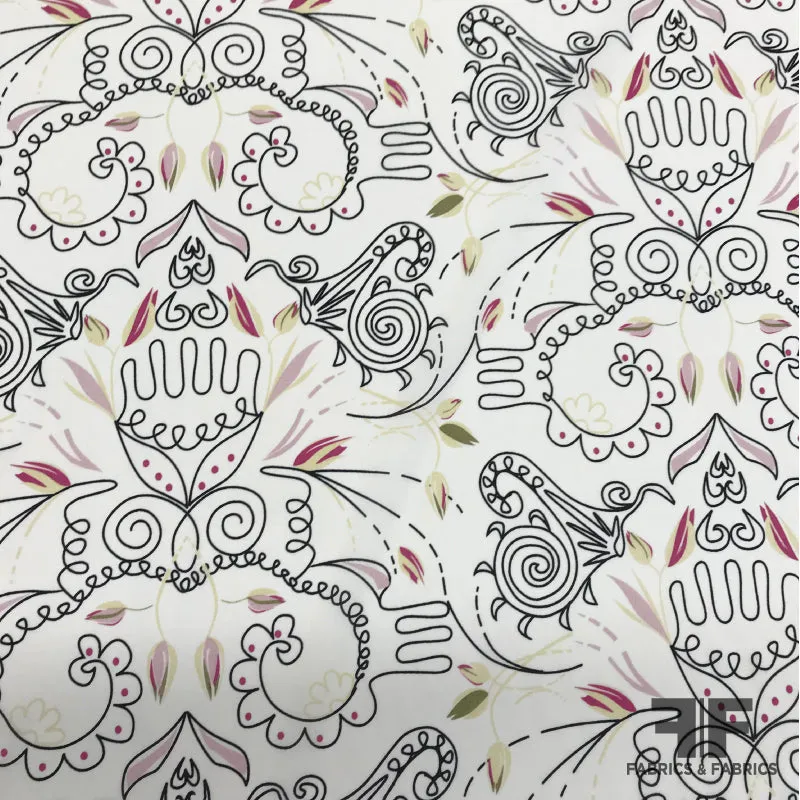 Abstract Printed Silk Georgette - White / Black / Pink / Green / Beige