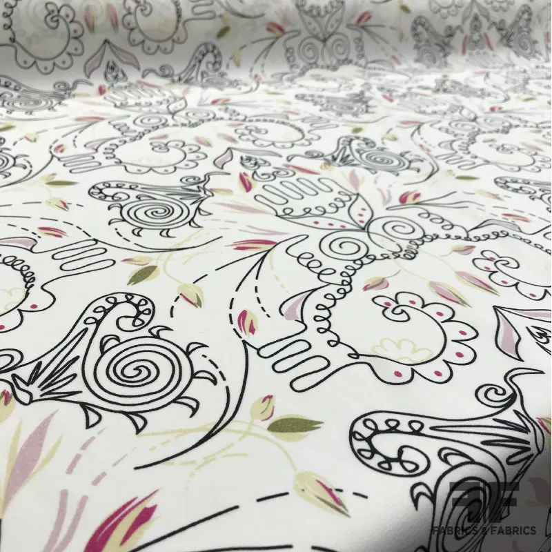 Abstract Printed Silk Georgette - White / Black / Pink / Green / Beige
