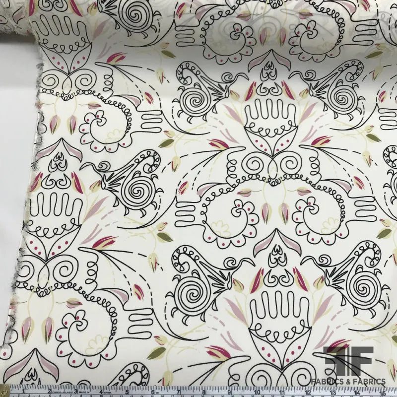 Abstract Printed Silk Georgette - White / Black / Pink / Green / Beige