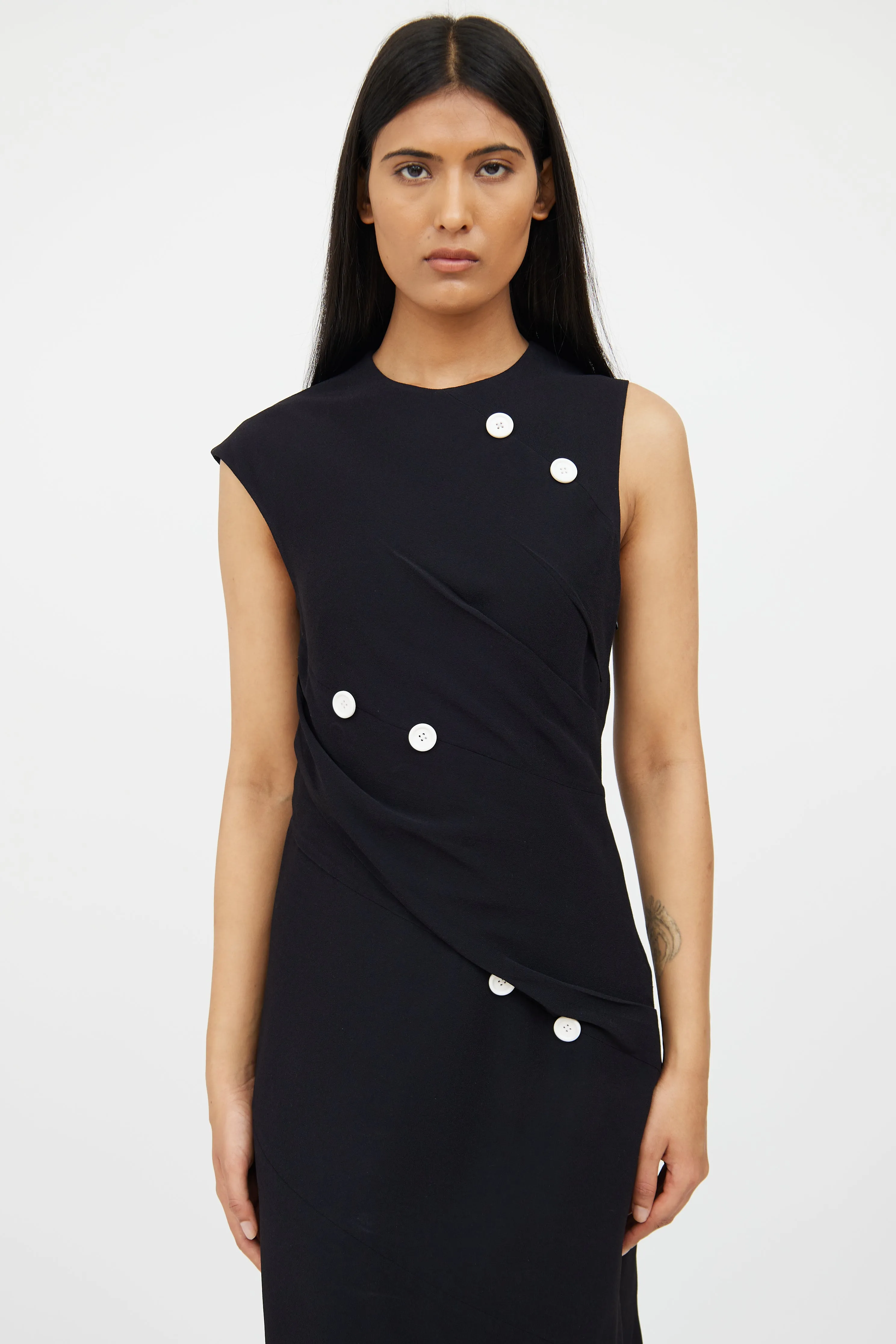 Asymmetrical Button Detail Dress