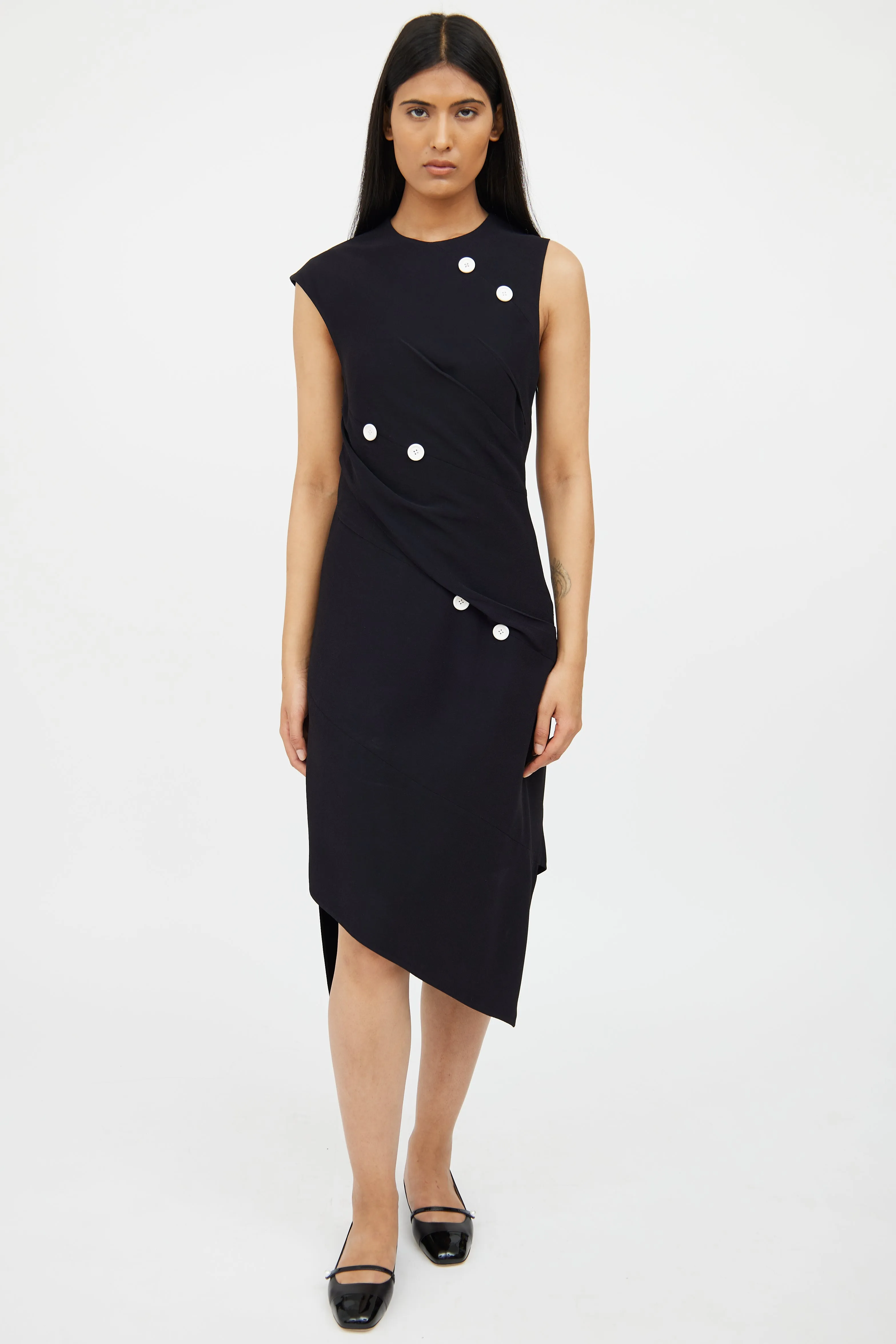 Asymmetrical Button Detail Dress