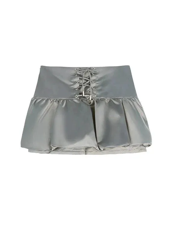 Balloon Skirt Dark Shiny Lace-Up