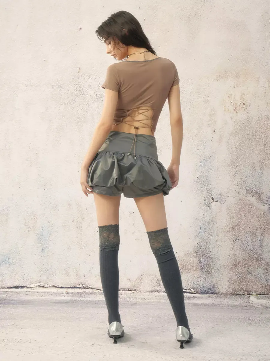 Balloon Skirt Dark Shiny Lace-Up