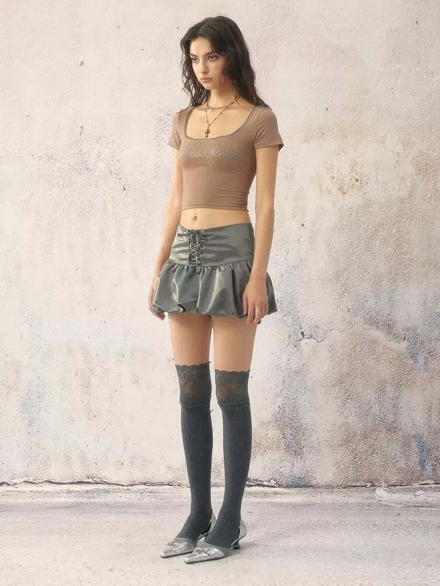 Balloon Skirt Dark Shiny Lace-Up