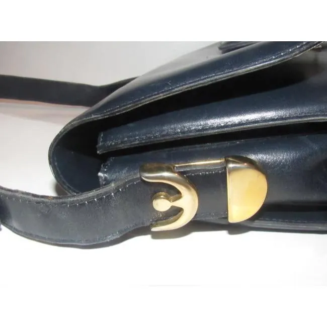 Bally Vintage Pursesdesigner Purses Navy Blue Leather Shoulder Bag