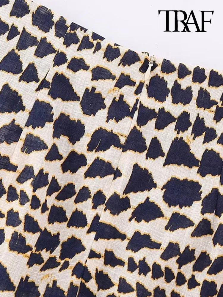 Beaded Print Wrap Mini Skirt
