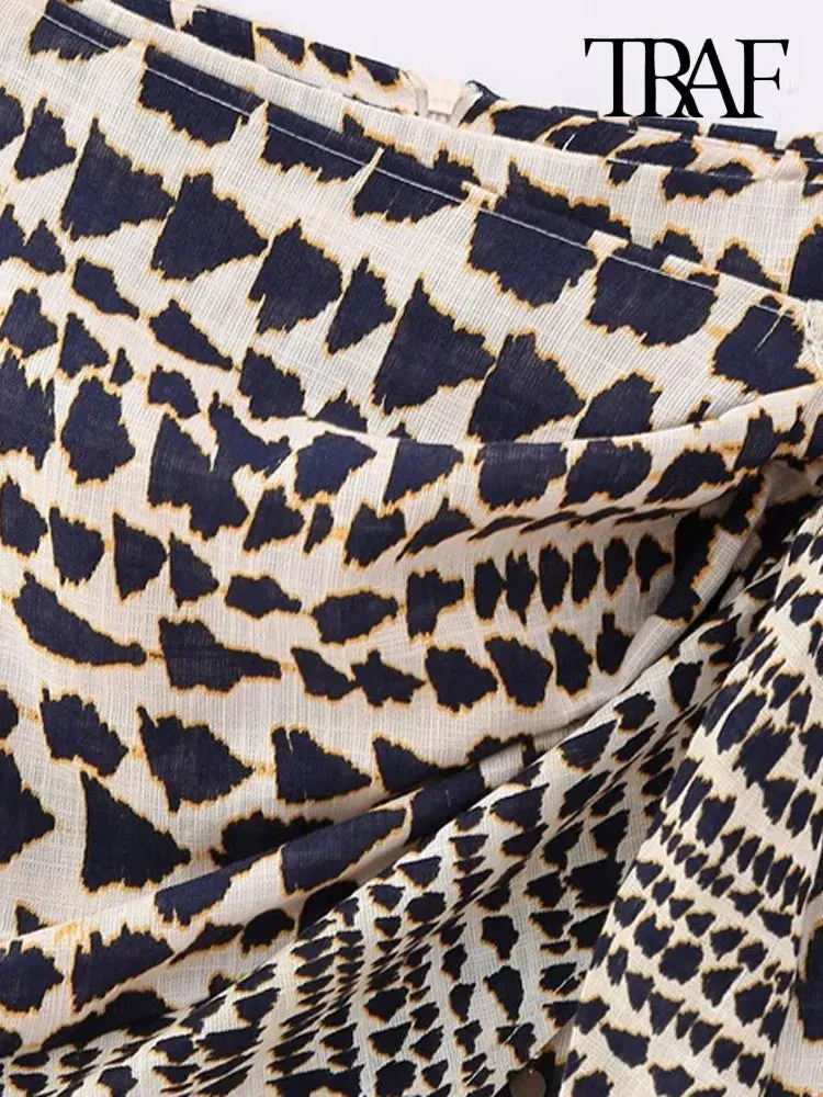 Beaded Print Wrap Mini Skirt