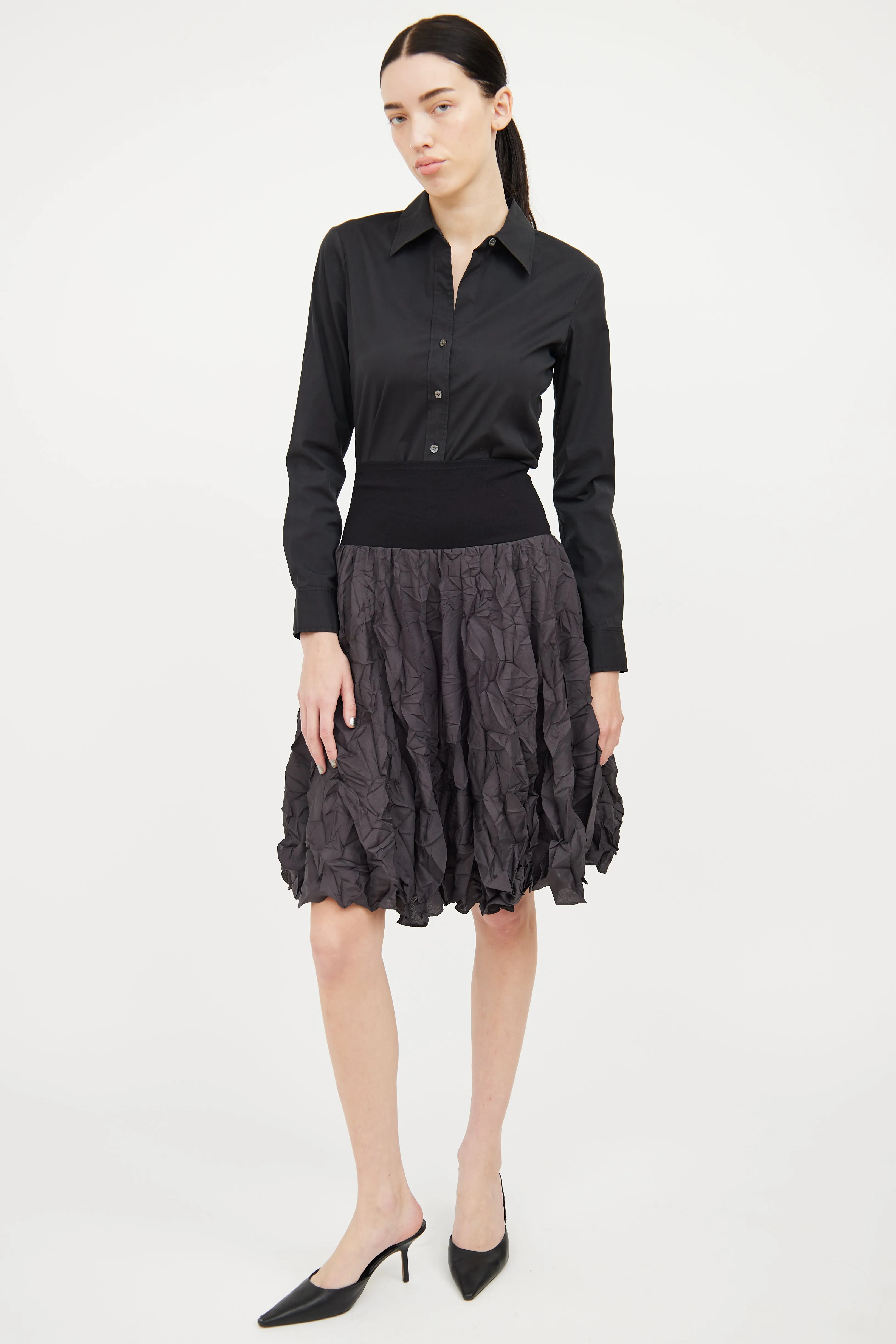 Black Crepe Midlength Skirt