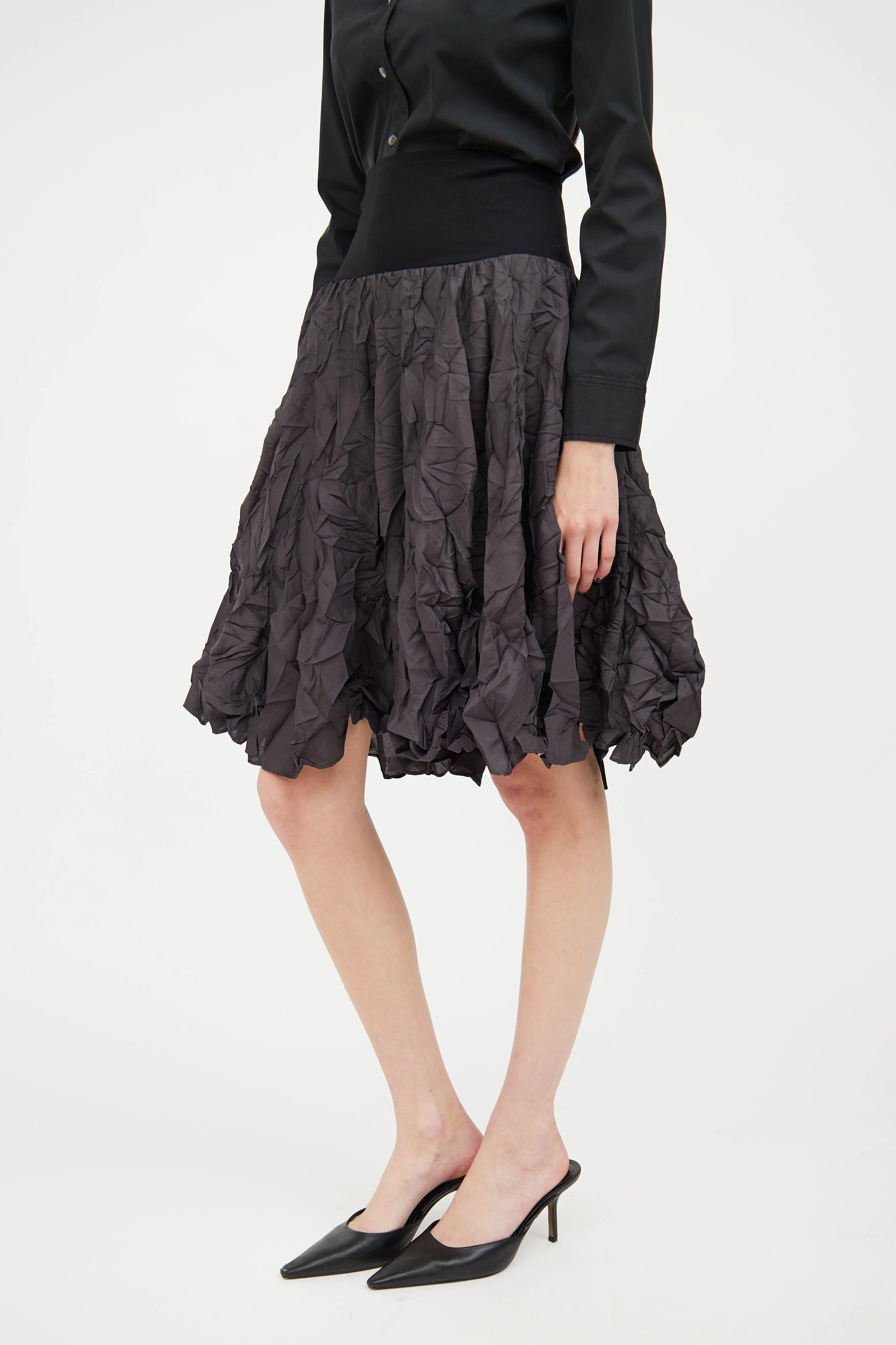 Black Crepe Midlength Skirt