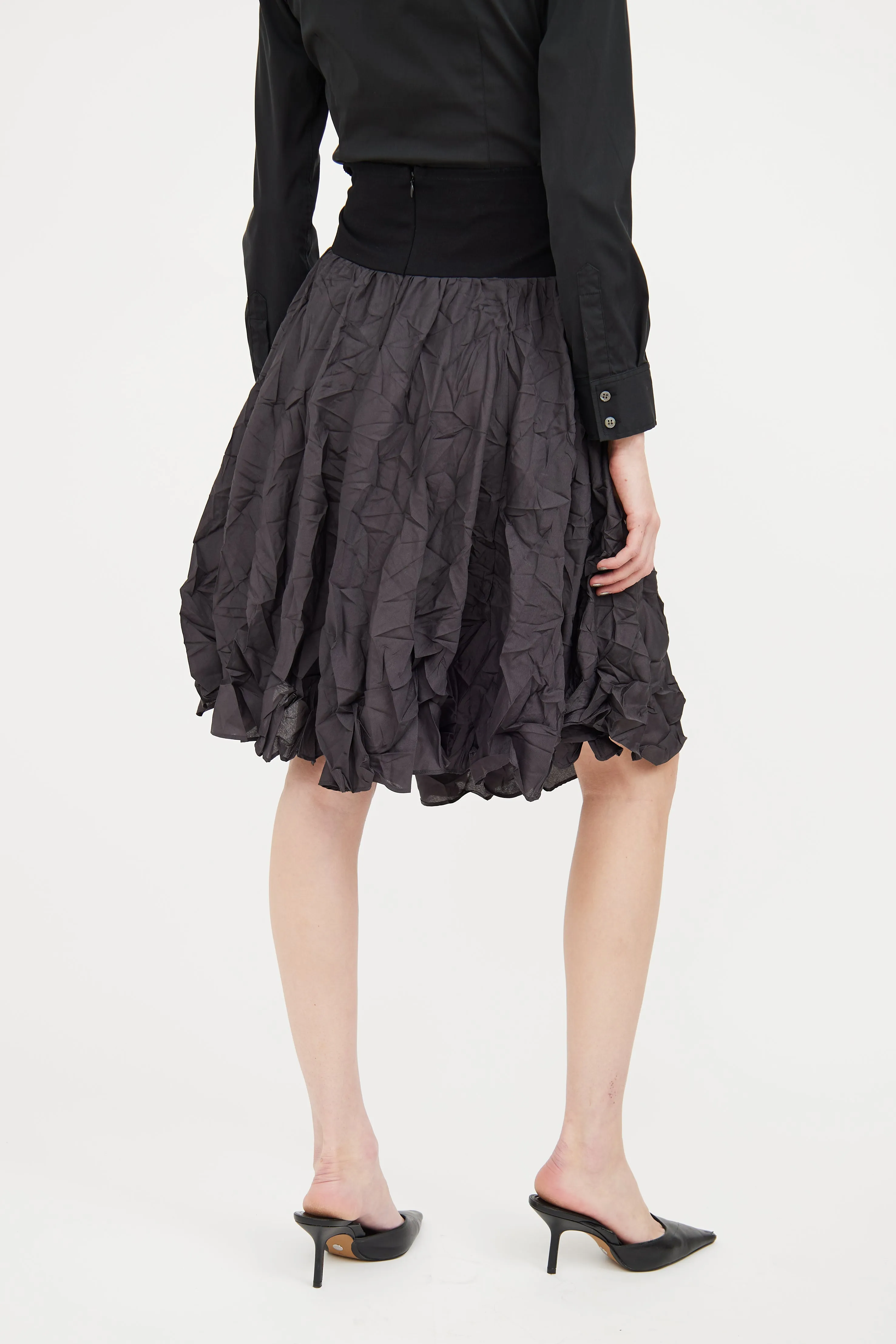 Black Crepe Midlength Skirt