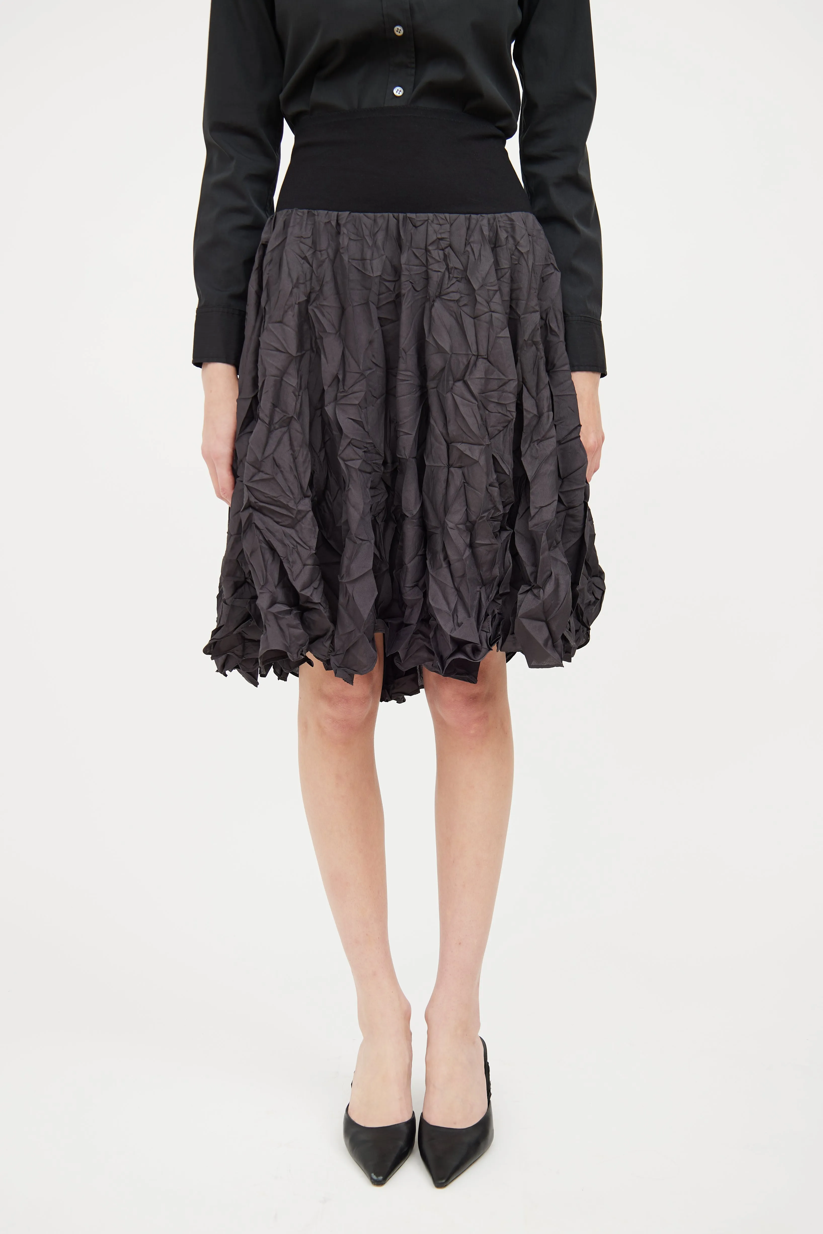 Black Crepe Midlength Skirt