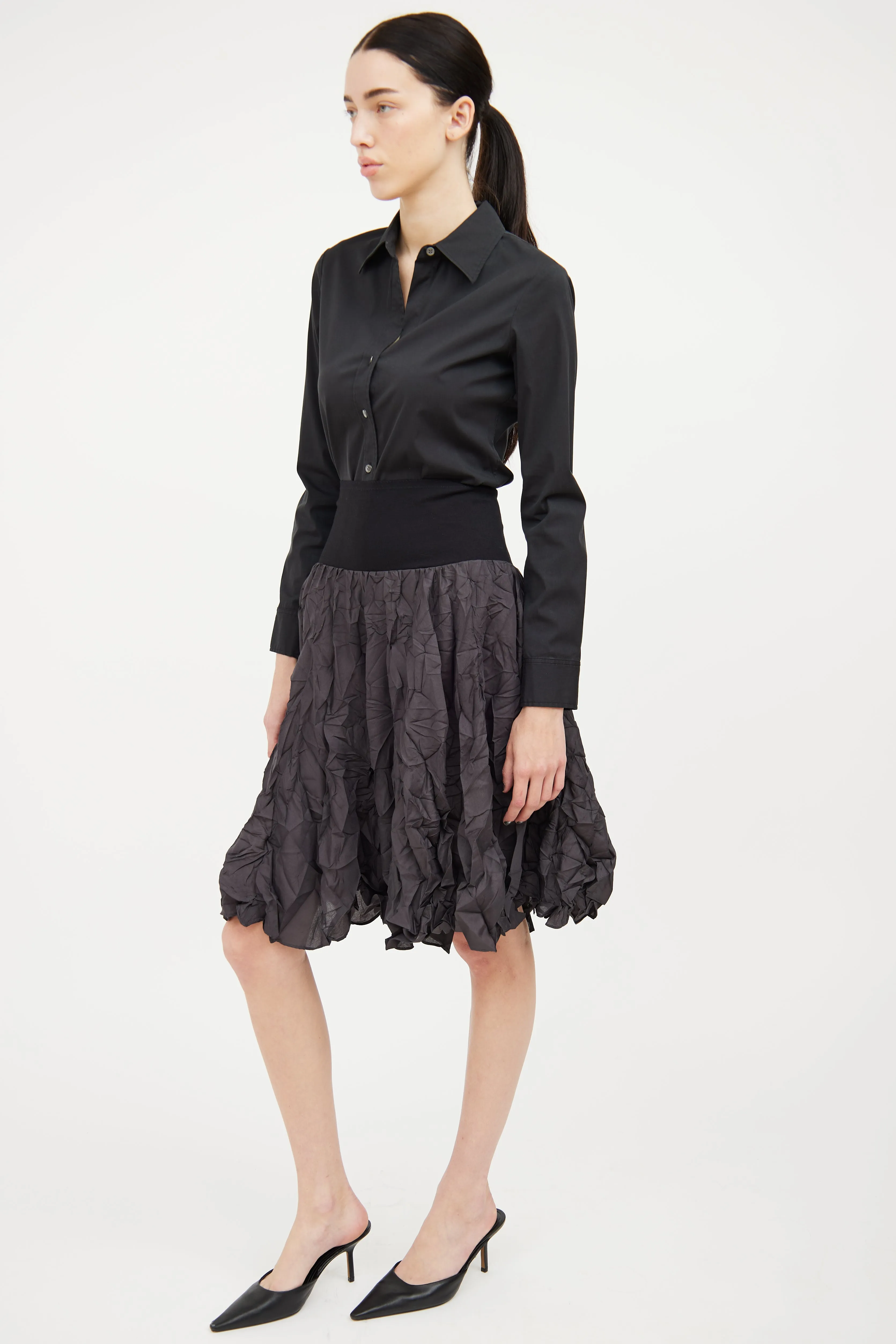 Black Crepe Midlength Skirt