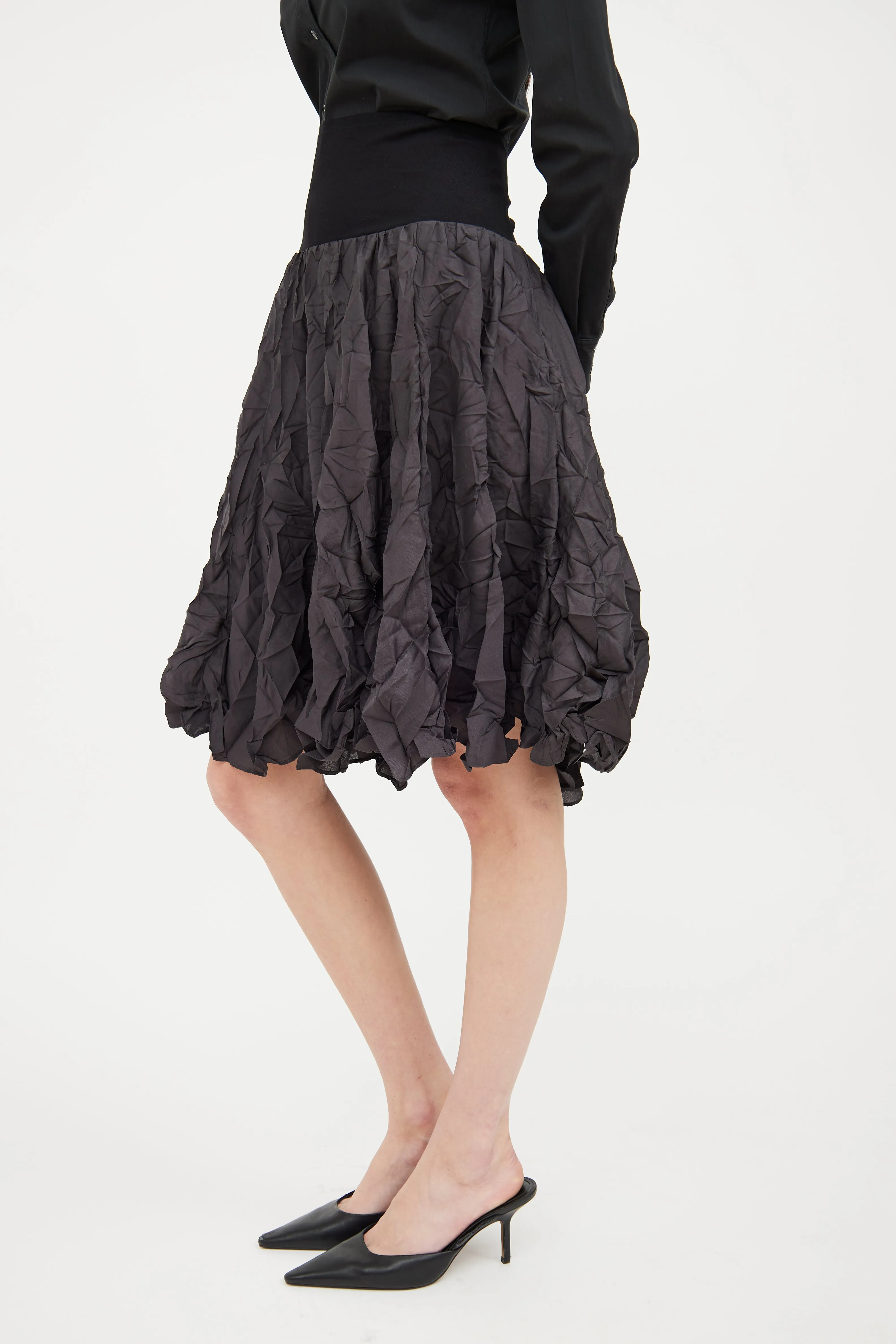 Black Crepe Midlength Skirt