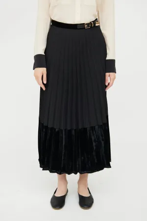 Black Pleated Velvet Panel Skirt