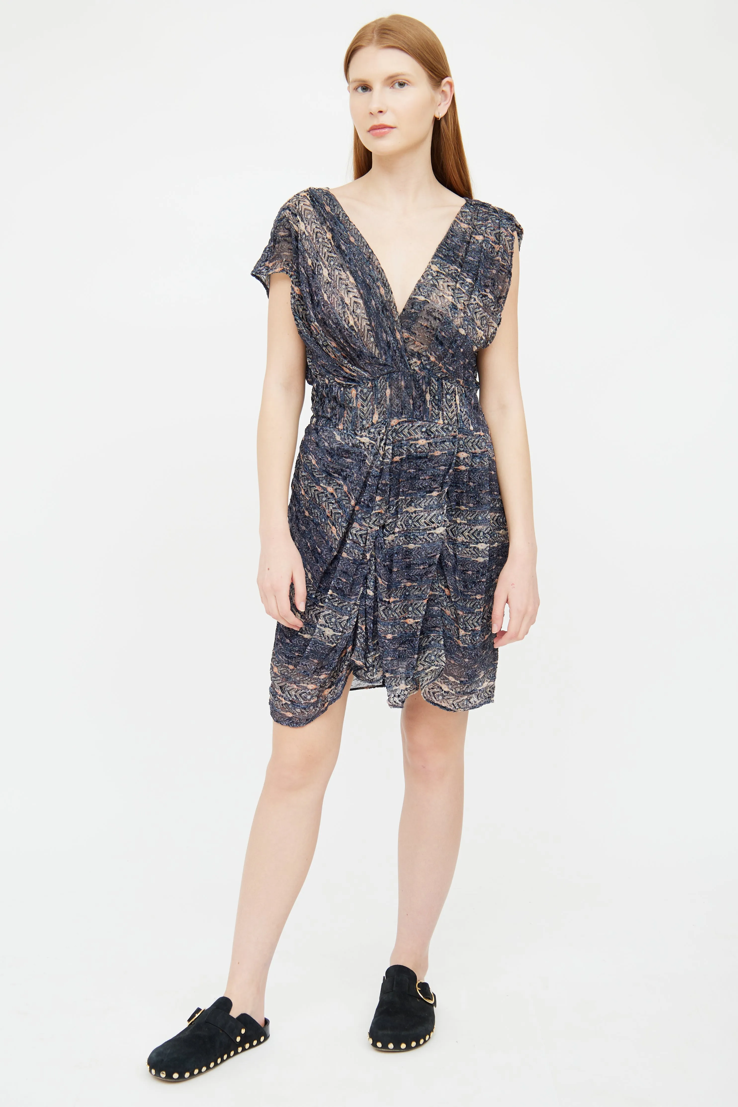 Blue & Multi Drape Dress