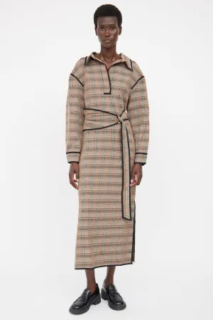 Brown Check Belted Shirt Dress