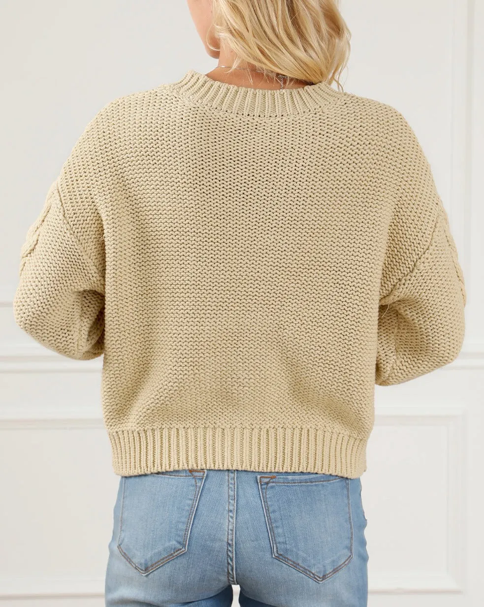Cable Ribbed Trim Buttoned Cardigan