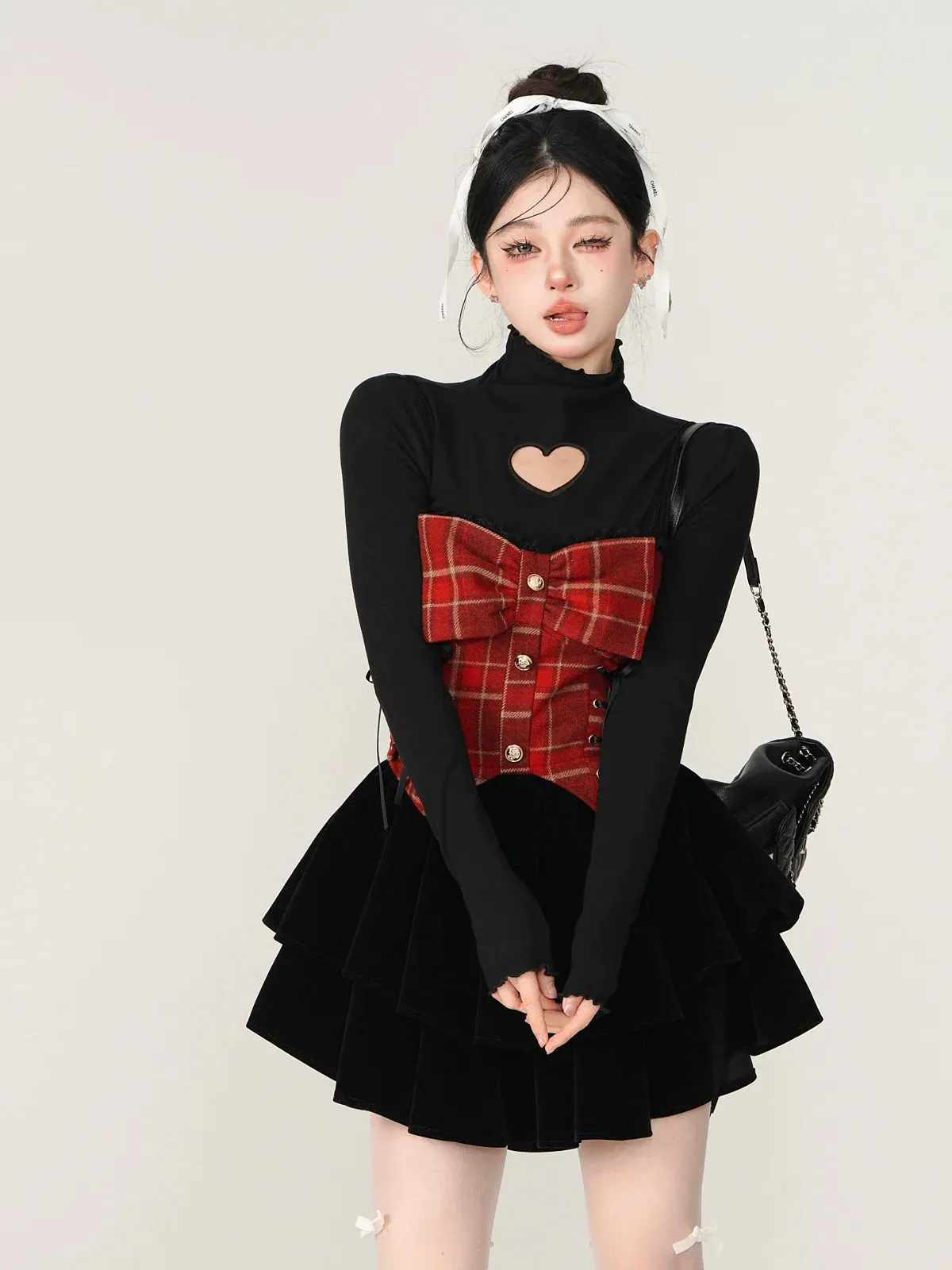 Check Side Lace-Up Skirt   Open Heart Knit