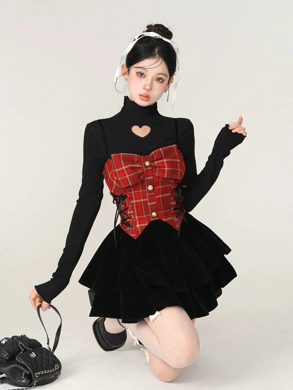 Check Side Lace-Up Skirt   Open Heart Knit