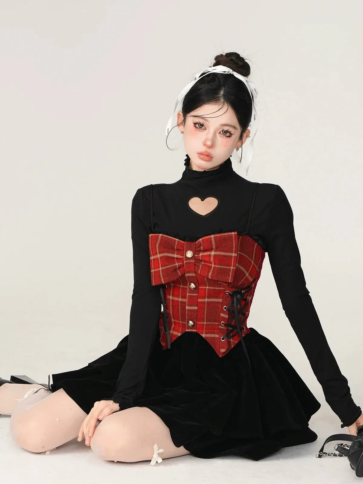 Check Side Lace-Up Skirt   Open Heart Knit