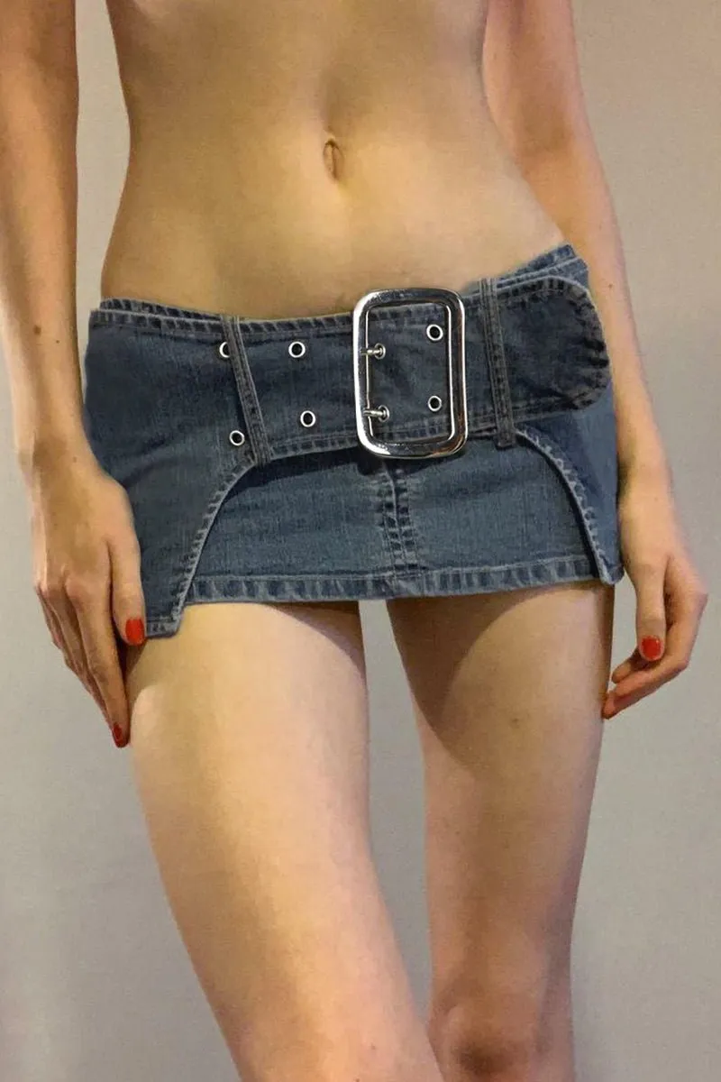 Dark Denim Skirt With Wide Belt Versatile