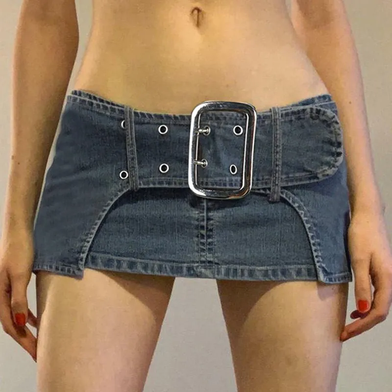 Dark Denim Skirt With Wide Belt Versatile