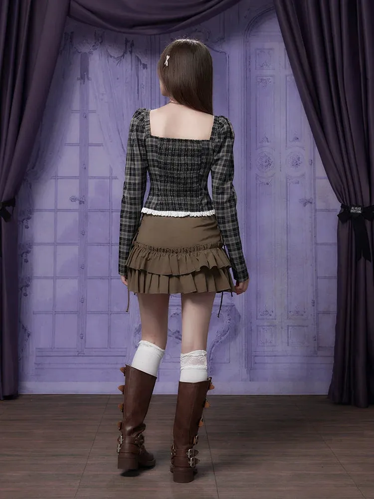 Girl Ruffle Fighting Brown Lace-Up Skirt