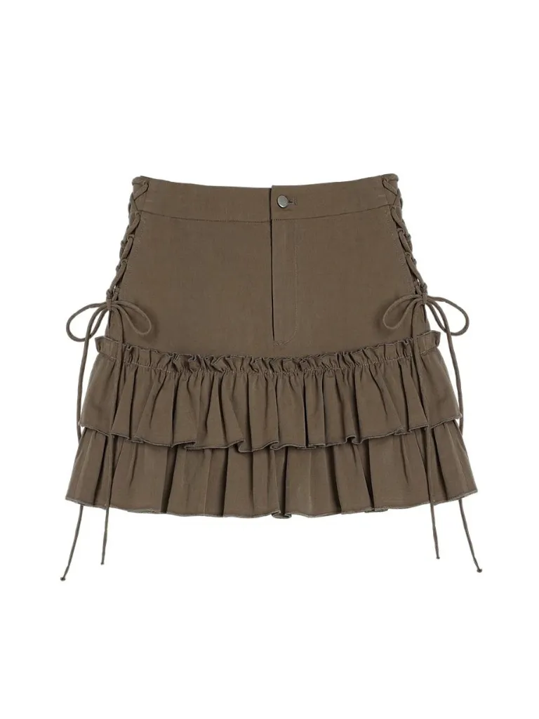 Girl Ruffle Fighting Brown Lace-Up Skirt