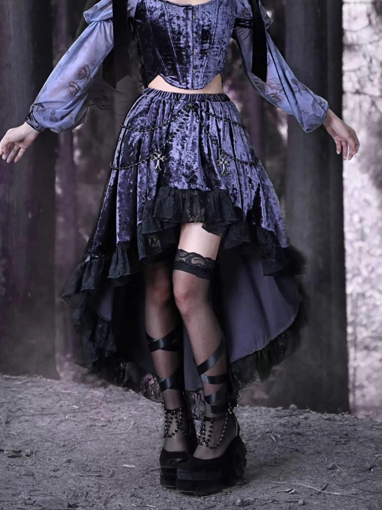 Gothic Skirt Velvet Beaded Trailing Luna Chain Lace