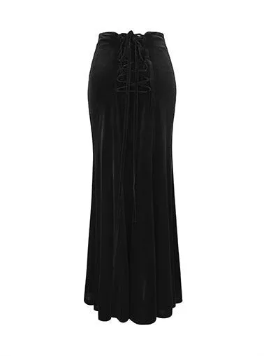High Mermaid Velvet Black Waist Skirt Retro Back Long Up Lace
