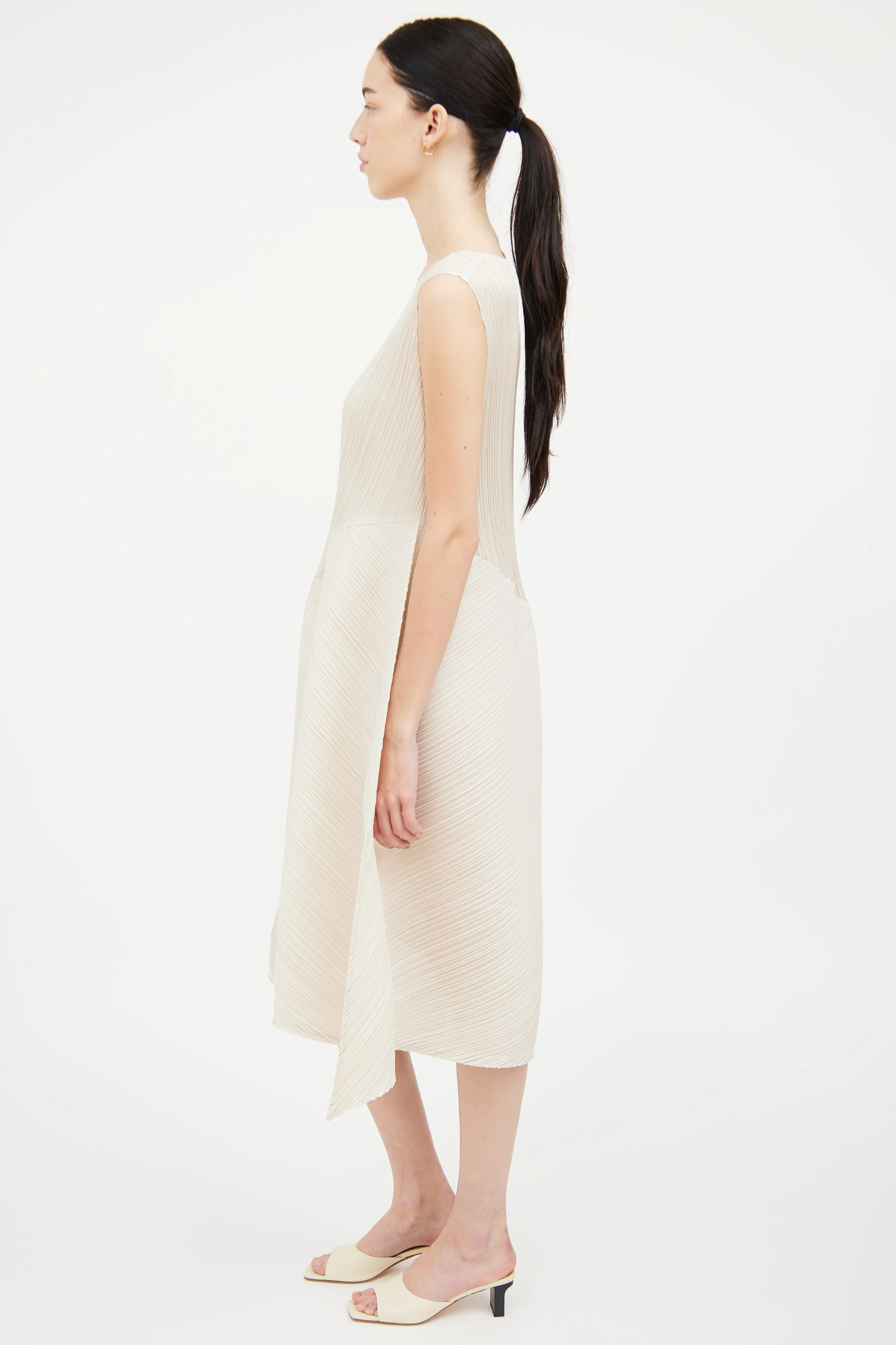 Ivory Pleated Asymmetrical Dress