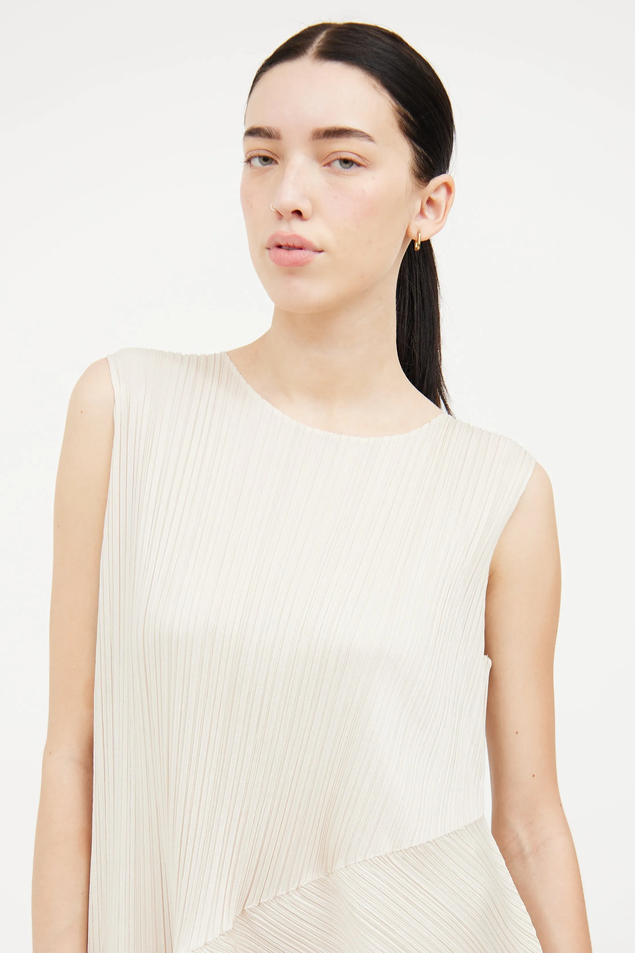 Ivory Pleated Asymmetrical Dress