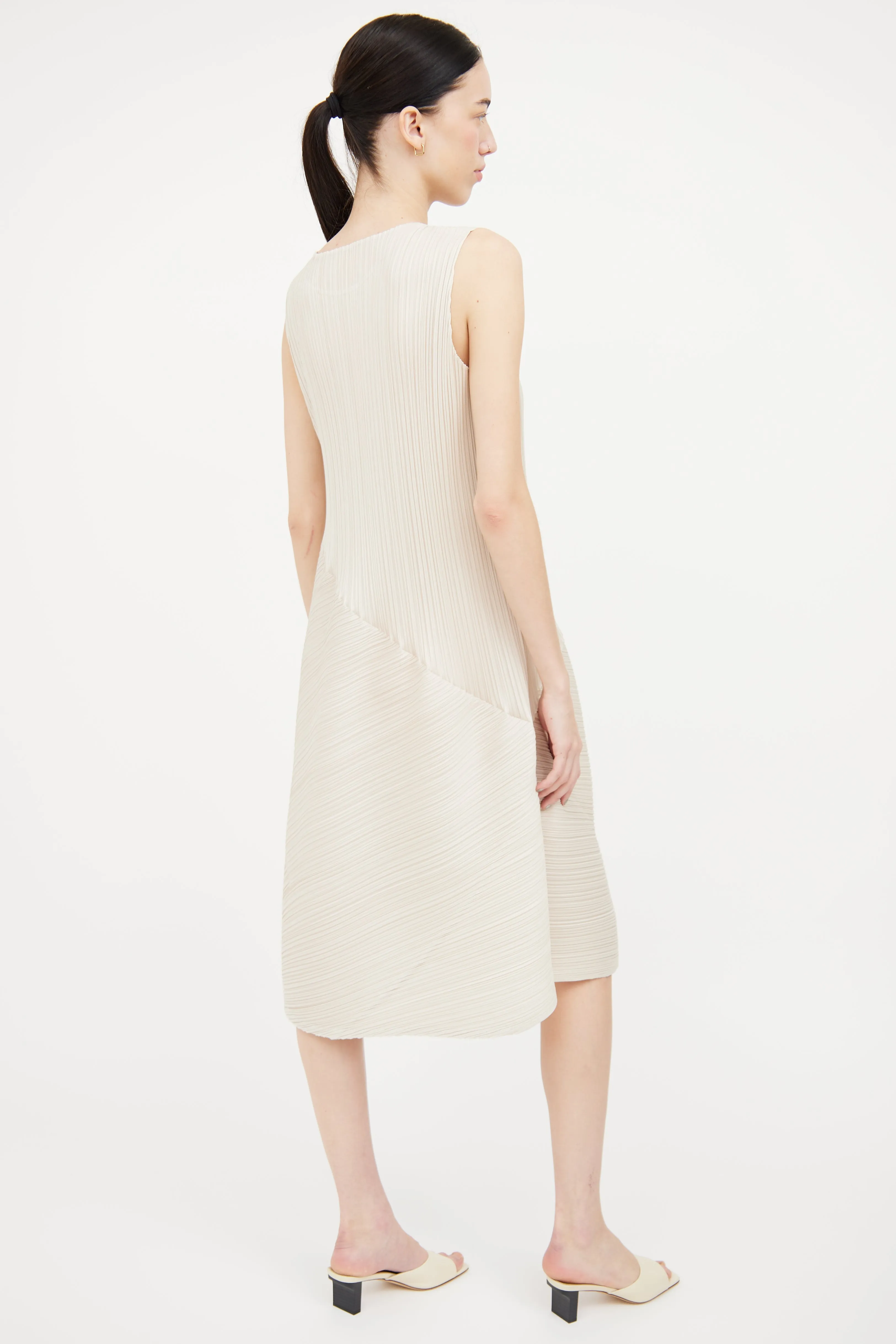 Ivory Pleated Asymmetrical Dress