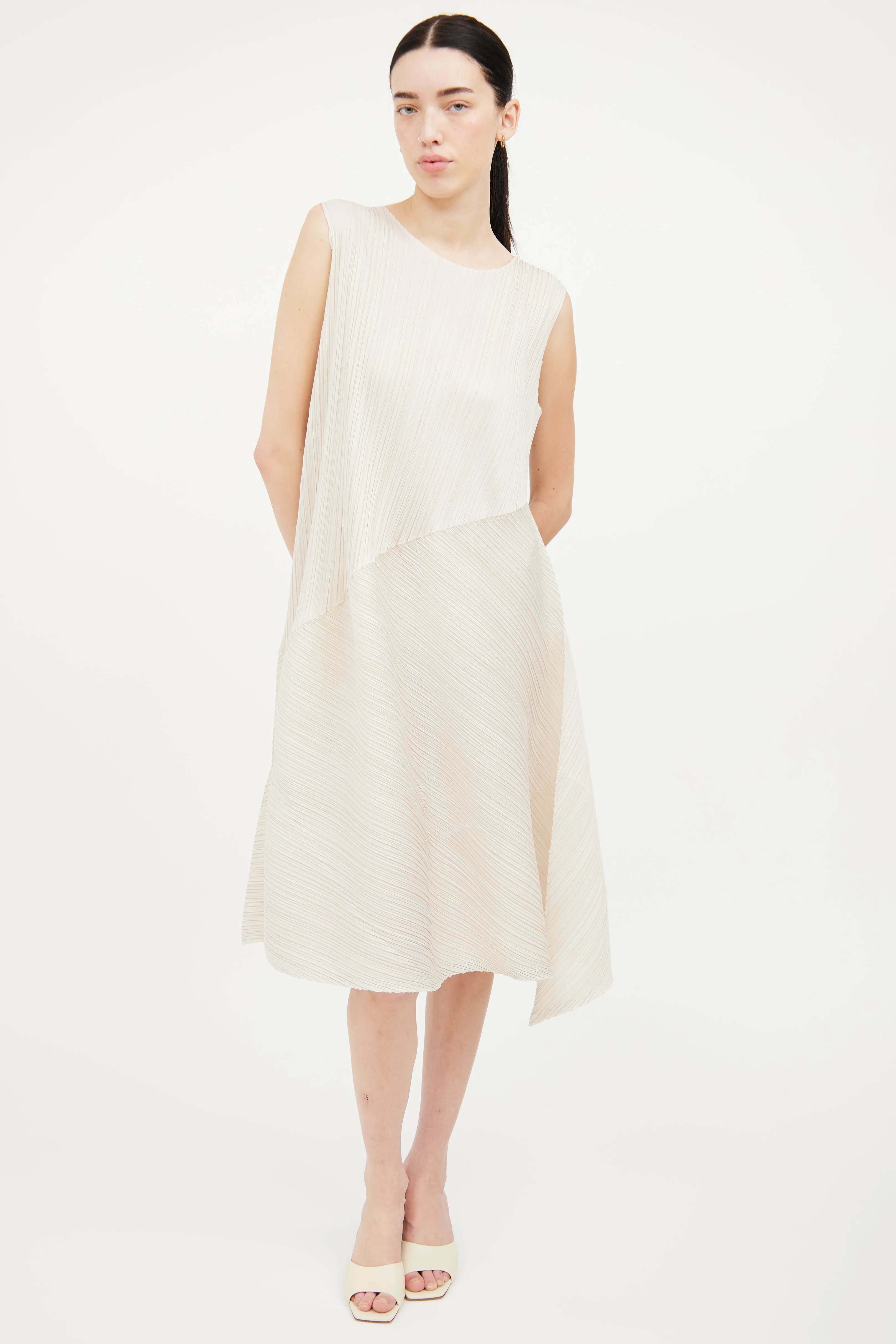 Ivory Pleated Asymmetrical Dress