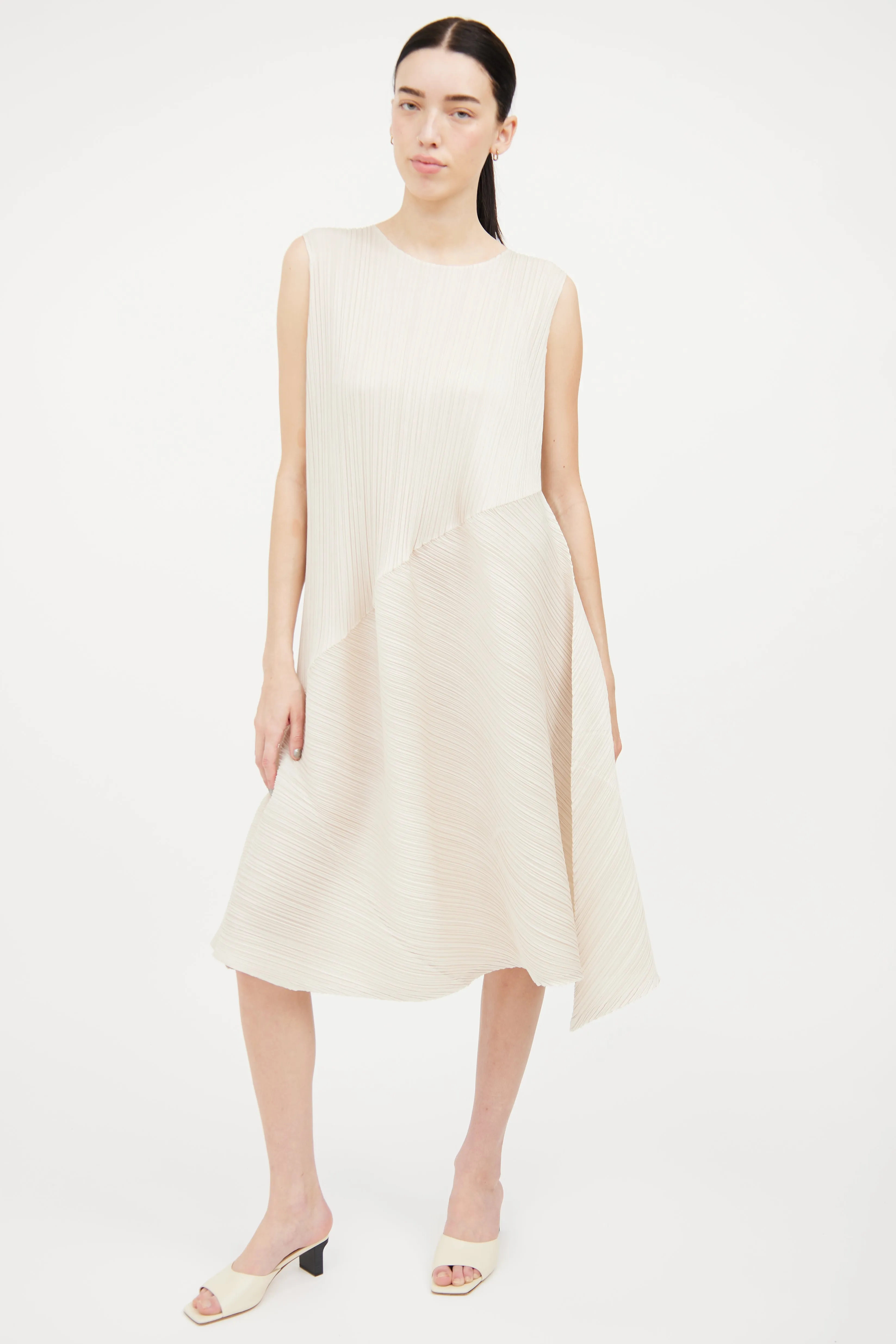 Ivory Pleated Asymmetrical Dress