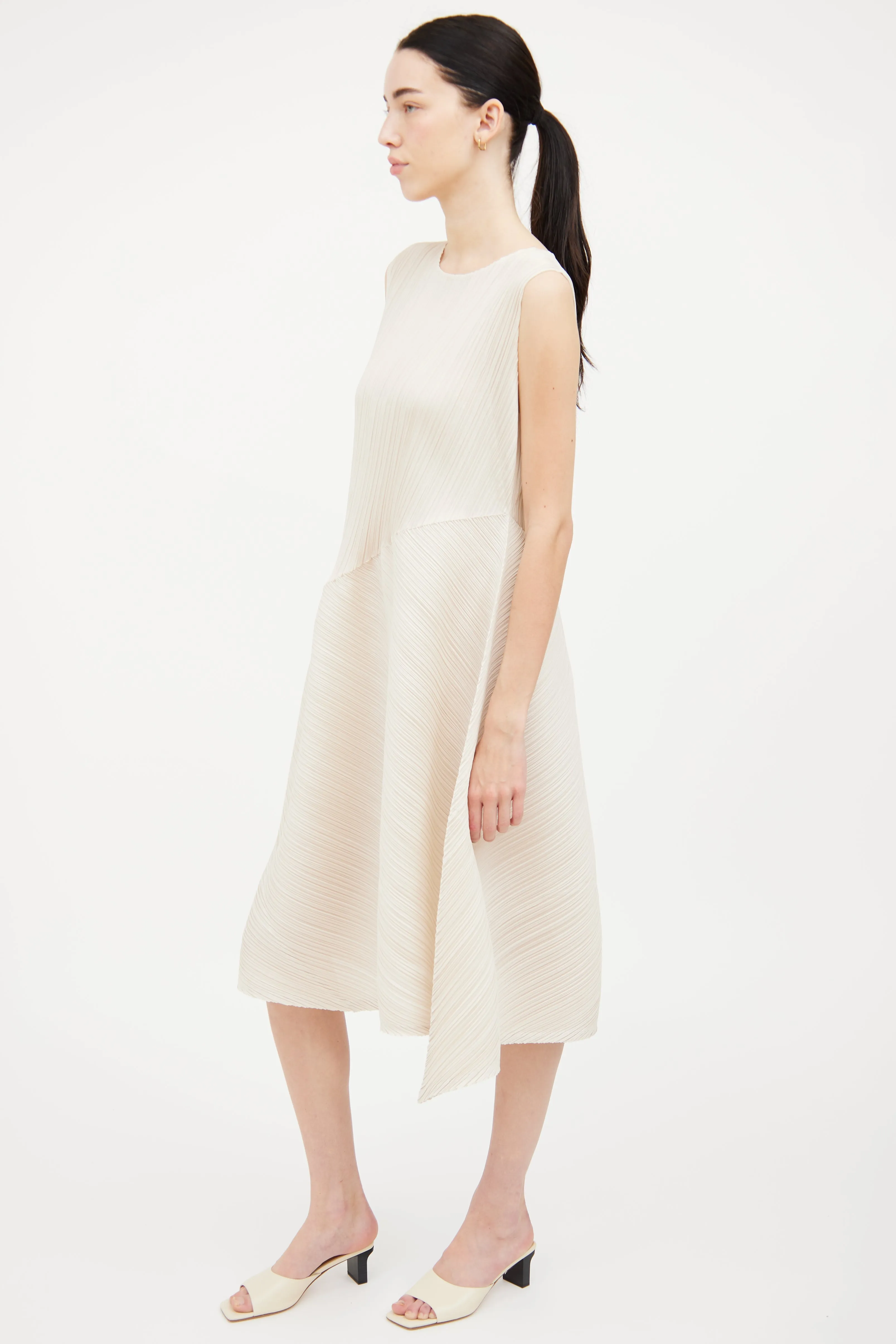 Ivory Pleated Asymmetrical Dress