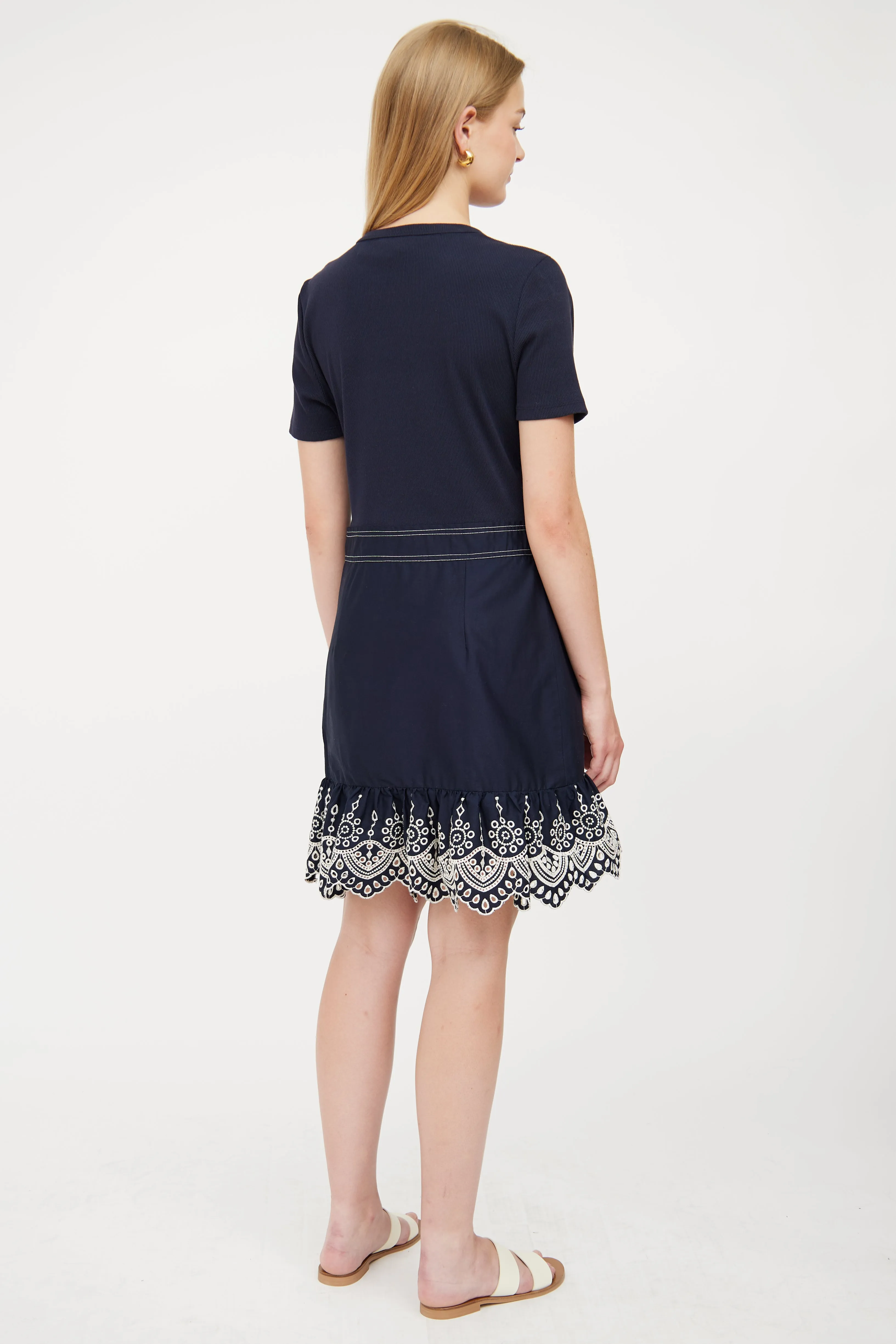 Navy & White Eyelet Dress