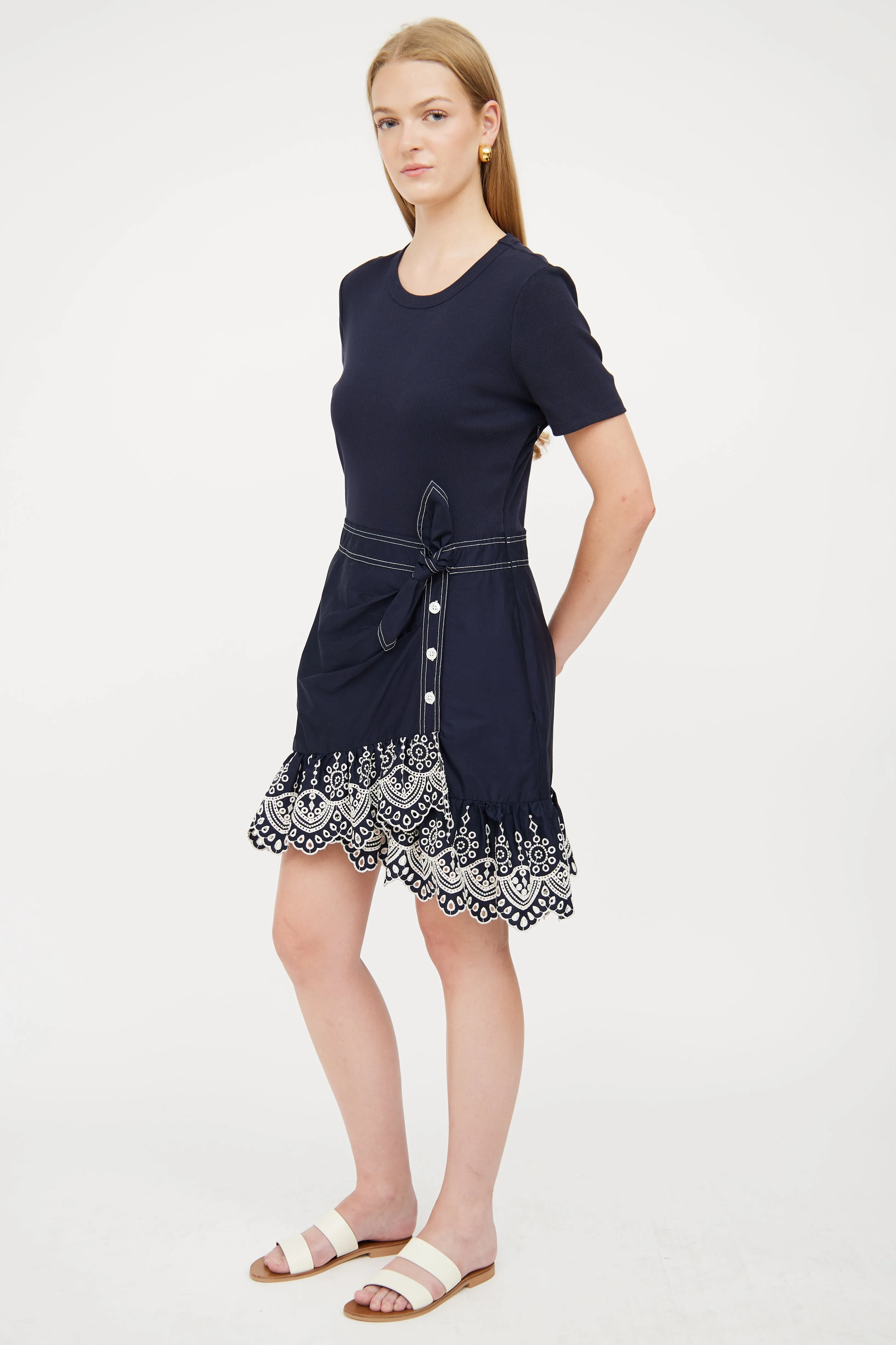 Navy & White Eyelet Dress