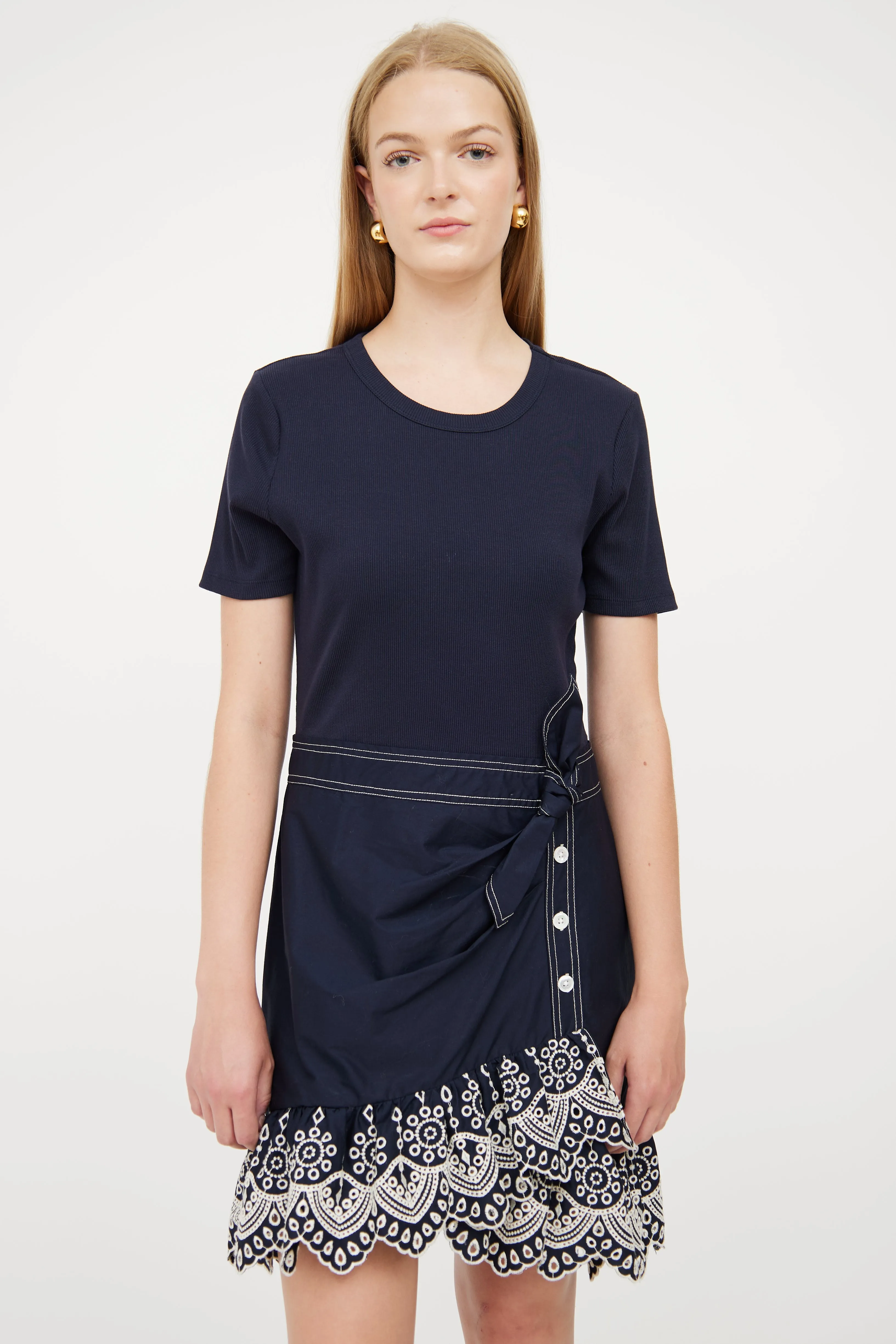 Navy & White Eyelet Dress
