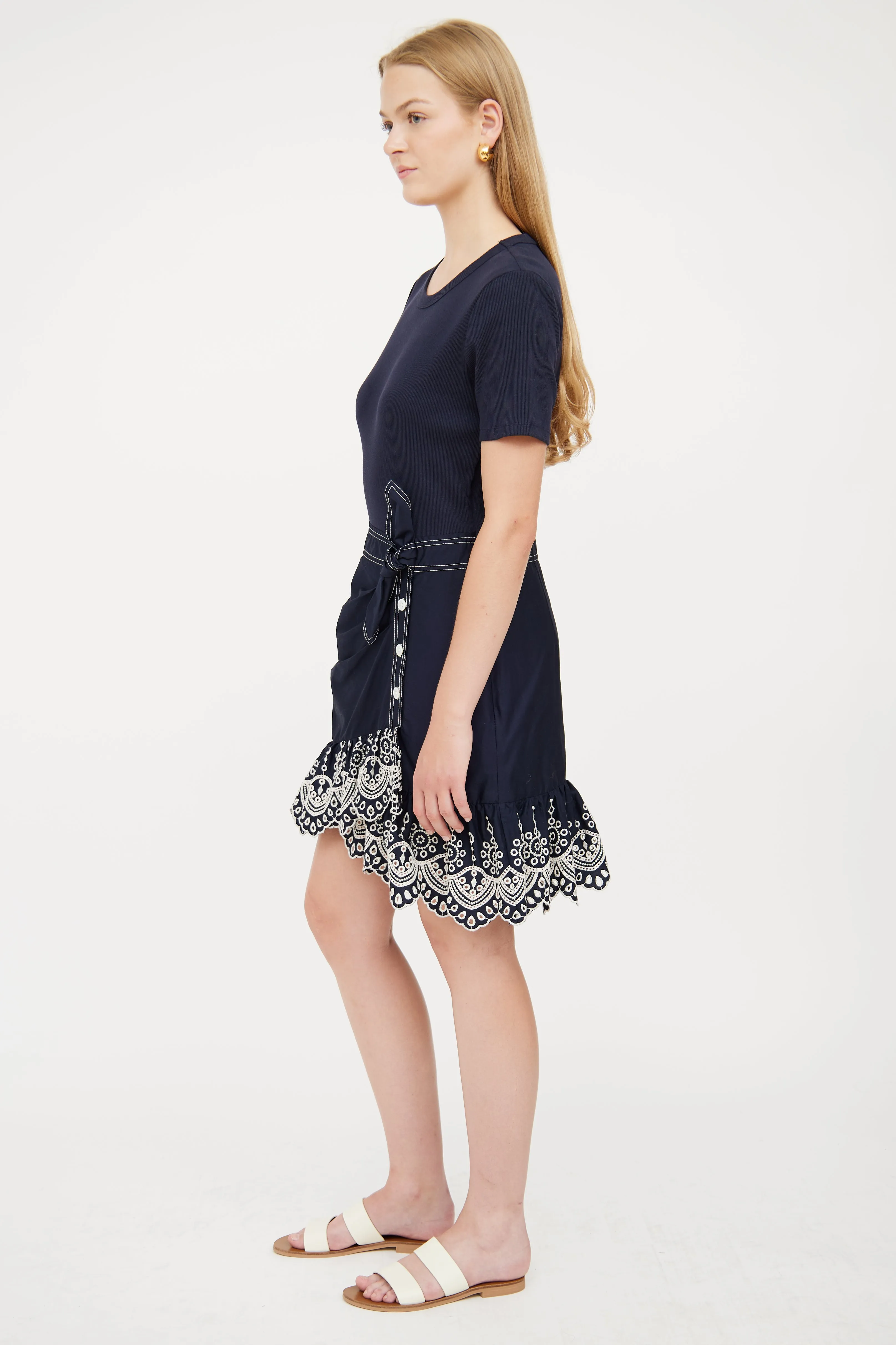 Navy & White Eyelet Dress