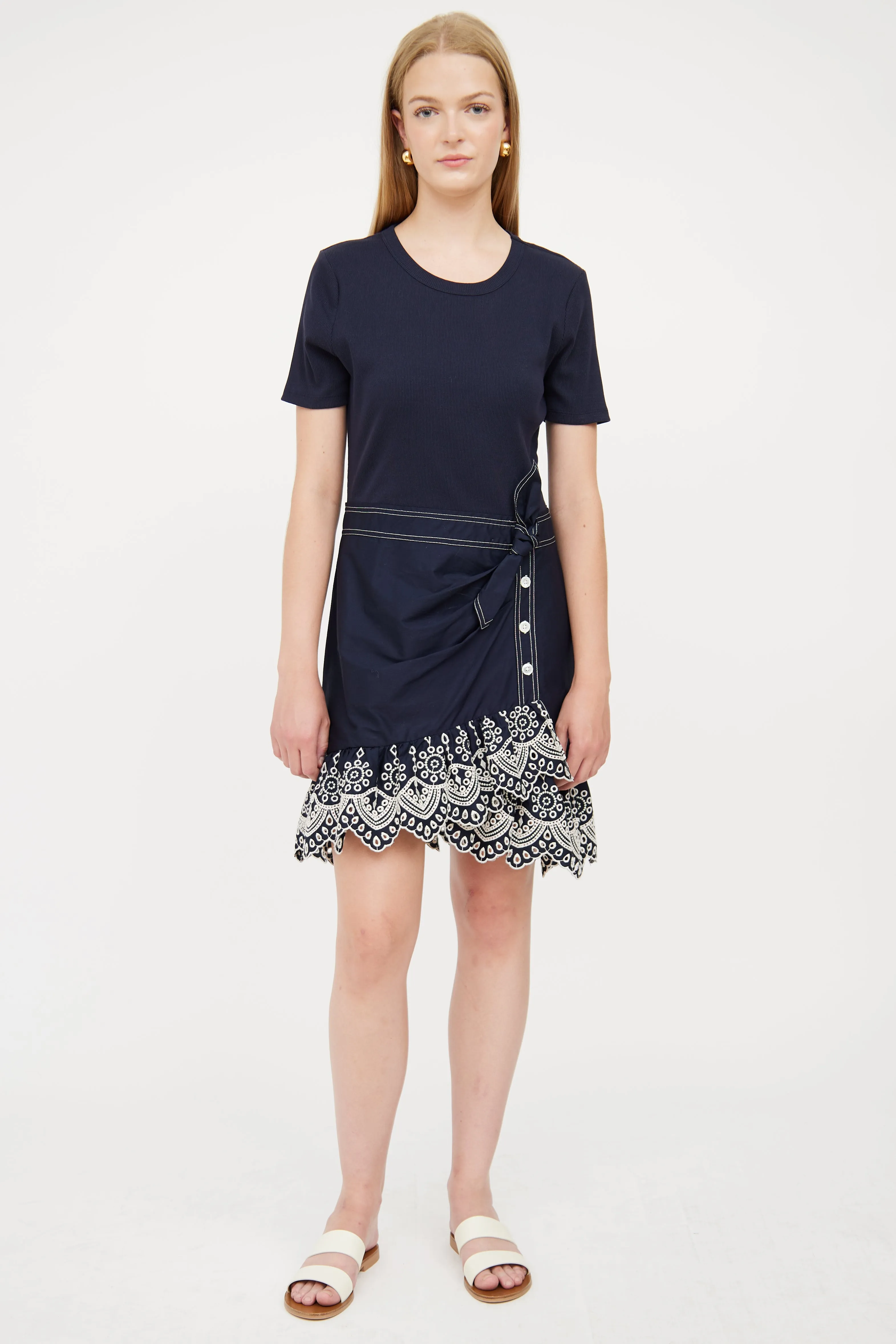 Navy & White Eyelet Dress