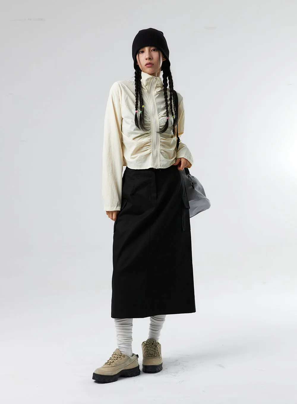 Simple High Waist Button Cargo Long Skirt CO05