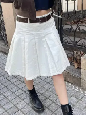 TAVIMART  -  Casual Women White Solid Color Pleated Skirts  Summer Vintage High Waist Back Zipper Female Chic Bottoms